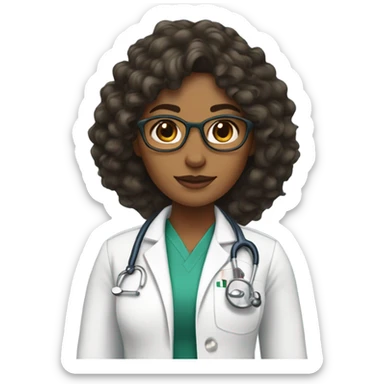 woman dark olive skin long curly hair with a doctor uniform on sticker