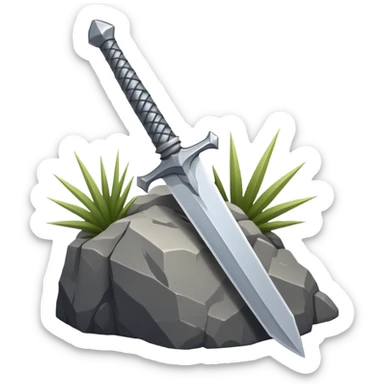a sword planted in a spiky rock sticker