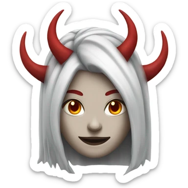 white hair, red horns, female, demon sticker