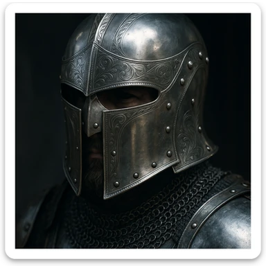 metal head, shiny steel helmet, medieval knight style sticker
