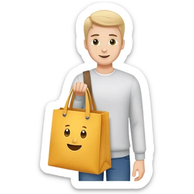 White guy receiving a tote bag sticker