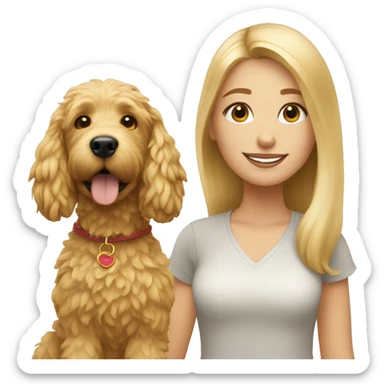 blonde girl with golden doodle dog sticker