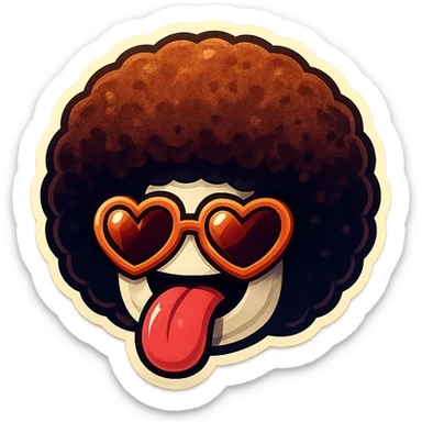 White circle face, afro, heart glasses, big heart eyes, tounge rolled out sticker