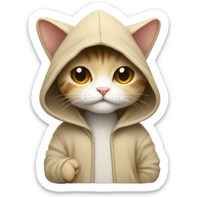 Sand color Cat wearing a hoodie with a mushroom on it  sticker