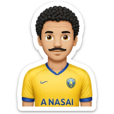 Chico trigueño con el pelo rizo negro bigotes estilo Chris brown con la jersey del Al Nassr sticker