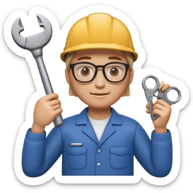 A 3D emoji with a Memoji style that the depicts a person who is learning to become a car mechanic as his highchool extended profile sticker