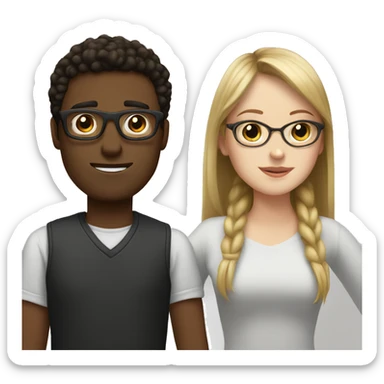 Brown guy with glasses and and a white girl with bangs in a relationship  sticker