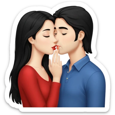 Long Black haired  couple kissing sticker