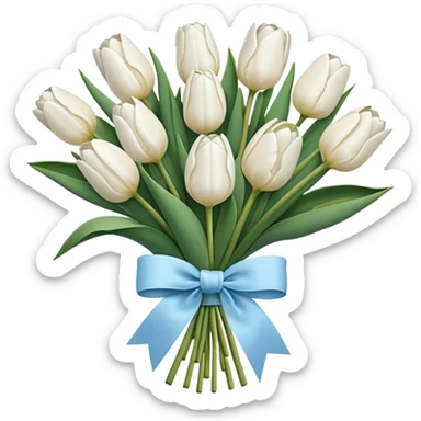 White tulips bouquet with light blue bow sticker