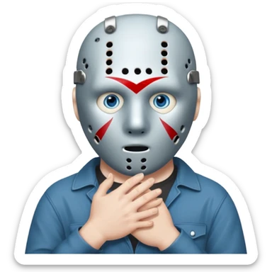 Jason Voorhees, looking cute, with his hands clasped in front of him, at a sideways angle, looks like he is in love sticker
