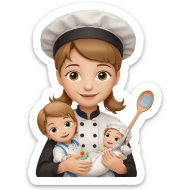 girl kid italian chef, uniform, holding babydoll sticker