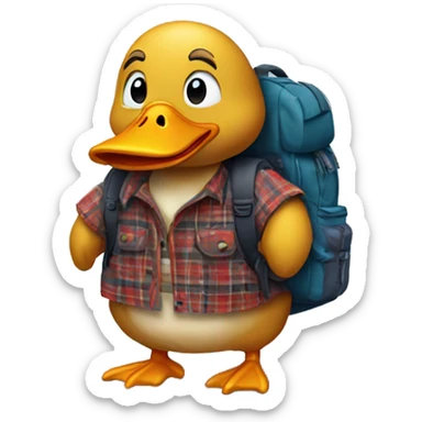 mountain duck wearing backpack and flannel shirt sticker