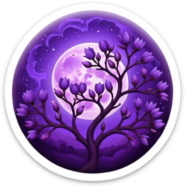 dark purple blossom with a purple Moon sticker