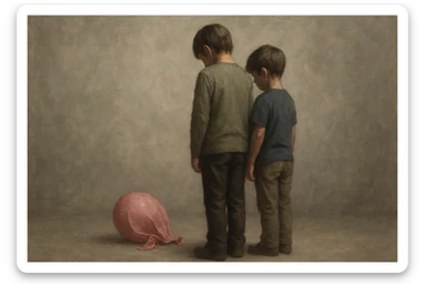 aravani bir baloni singanini tasvirla uning oldida aka uka homush turishibdi yuzlari ko'rinmasa ham bo'ladi sticker