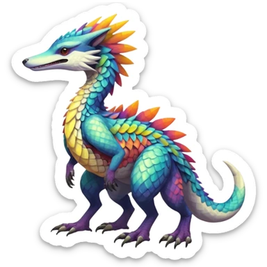 Colorful Scaly Tribal Shamanic Fruity Iridescent Warm-colored Tropical Exotic Vernid-Sergal-Trico-Silvally-Nargacuga-fusion-hybrid-animal-creature, full body sticker