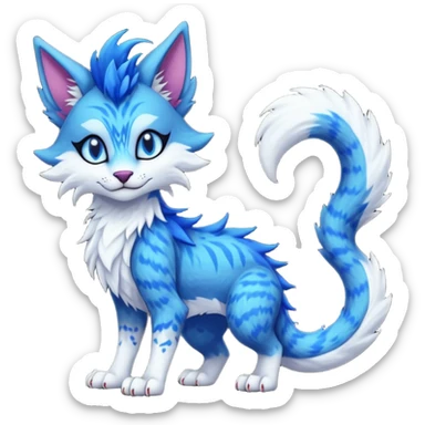 Kawaii dark edgy fantasy feline-vernid-sergal-fursona animal creature with a tufted tail full body with intricate markings  sticker