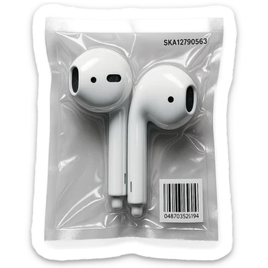 white EarPods headphones, glossy and puffy sticker