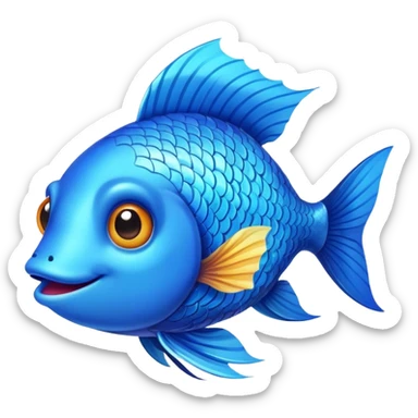blue happy fish directly from the side looking left opposite sticker