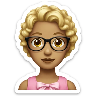 blond girl with pink bow brown curly hair with glasses sticker