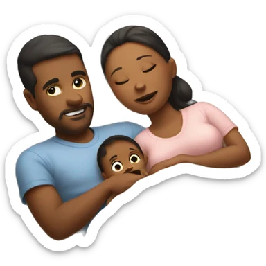 baby lying in bed with mom and dad sticker