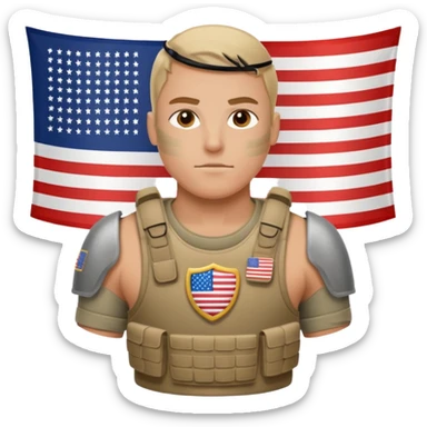 generate realistic manly white american soldier in body armor and full uniform with small usa flag on shoulder sticker