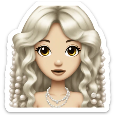 mermaid hime gyaru girl, dark hair with pearls sticker
