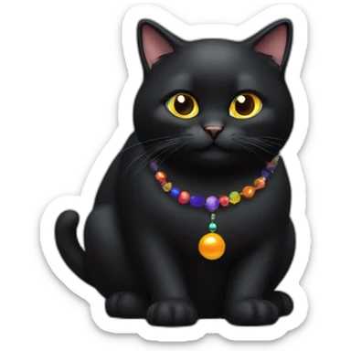 fat black cat with a bead sticker