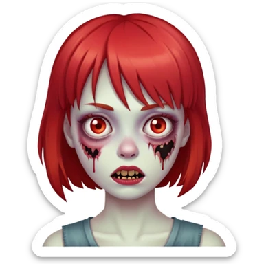 Garota de franja ruiva zombi emoji iOS 18 sticker