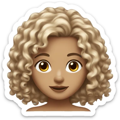 Fair curly wavy hair,medium length, Brown eyes, light medium skin tone, girl sticker