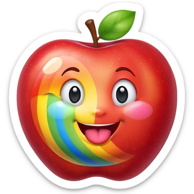 Rainbow apple with smile and tongue sticking out  sticker