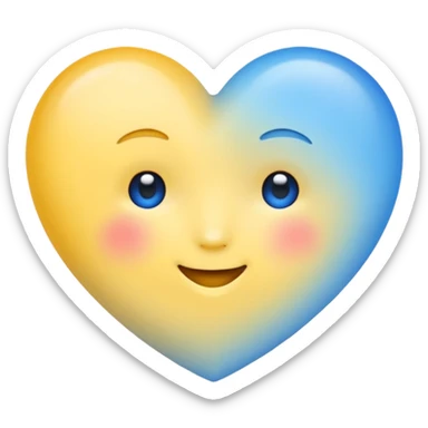 heart with soft gradient of blue and yellow colors, bright and cute emoji style sticker