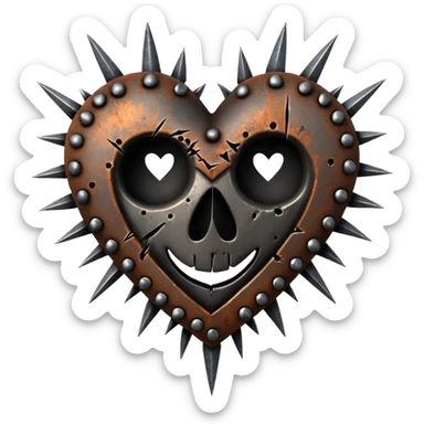 Metal heart pierced with spikes and nails, torture relic, dark gothic icon sticker