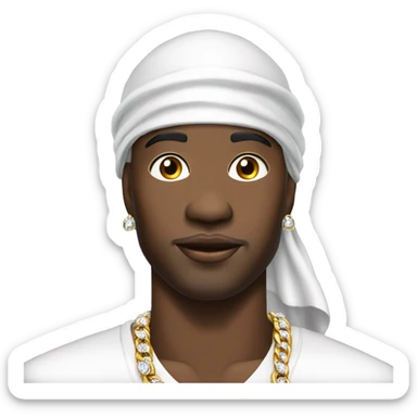 a black rich man wearing a white durag, white shirt, diamond earrings and diamond chain sticker