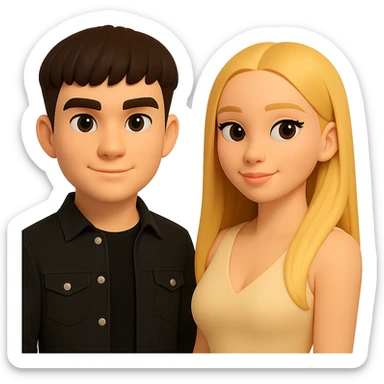Slightly increase the volume of the upper body of the girl, separate the girl and the boy from each other, make the skin color the same for both characters. Maintain the cartoonish 3D style. Keep the background transparent. sticker