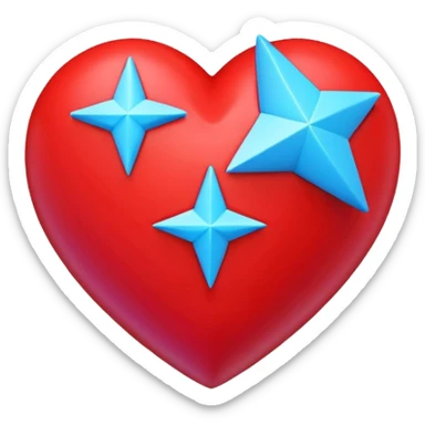 A blocky geometric red 3D heart with a glowing blue star inside sticker