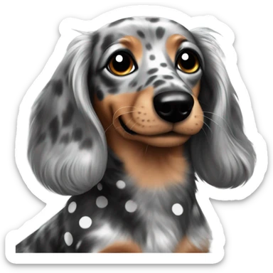 Fluffy dachshund grey with black dots sticker