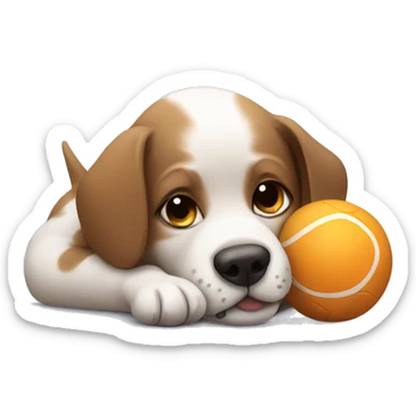 Dog cuddles with ball sticker