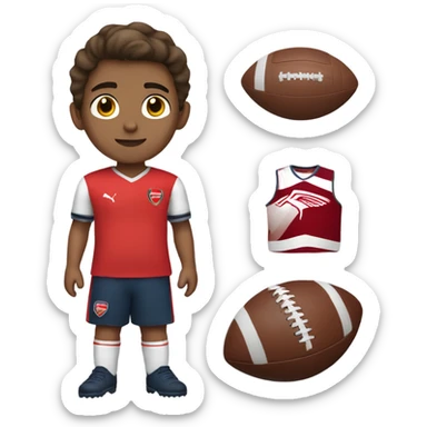 boy standing with an arsenal football jersey, brown hair, tan skin sticker