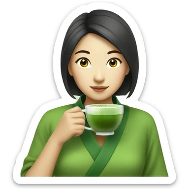 Asian girl drinking matcha  sticker