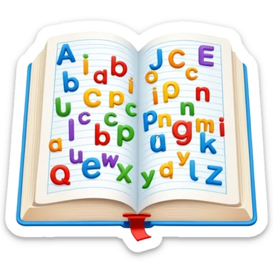English language learning book with alphabet letters sticker