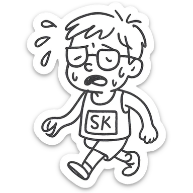 A sweaty bespectacled boy who has just finished a 5K run sticker