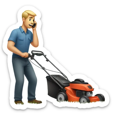 man mowing the lawn, talking on the phone  sticker