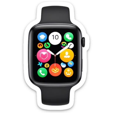 A modern smartwatch, black with a vibrant screen display showing only the time  sticker