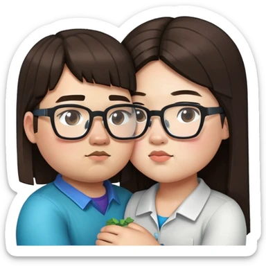 fat steve from minecraft kissing a short asian girl with glasses sticker