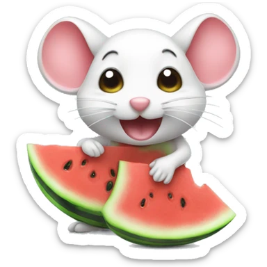cute bubbly mouse eating watermelon sticker