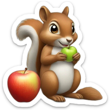 a squirrel holds a beautiful apple in its paws sticker