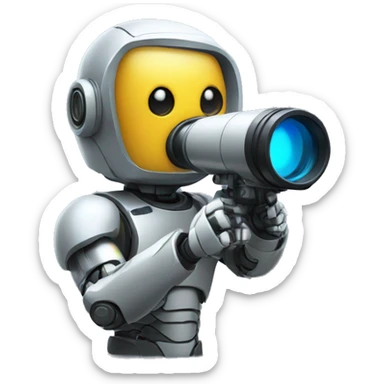Secret half man half robot agent with a spyglass reviewing multicolor lines of code sticker
