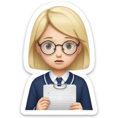 Frowns with Glasses, Angry Student: Teen in uniform, round glasses, holding test paper, pouting
 sticker