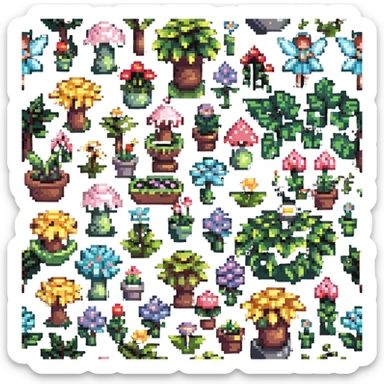 magical fairy garden with glowing flowers and sparkles sticker