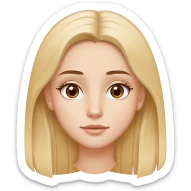 Very Long blonde hair, white skin, almond brown eyes, skinny girl, oval face, brown brows sticker